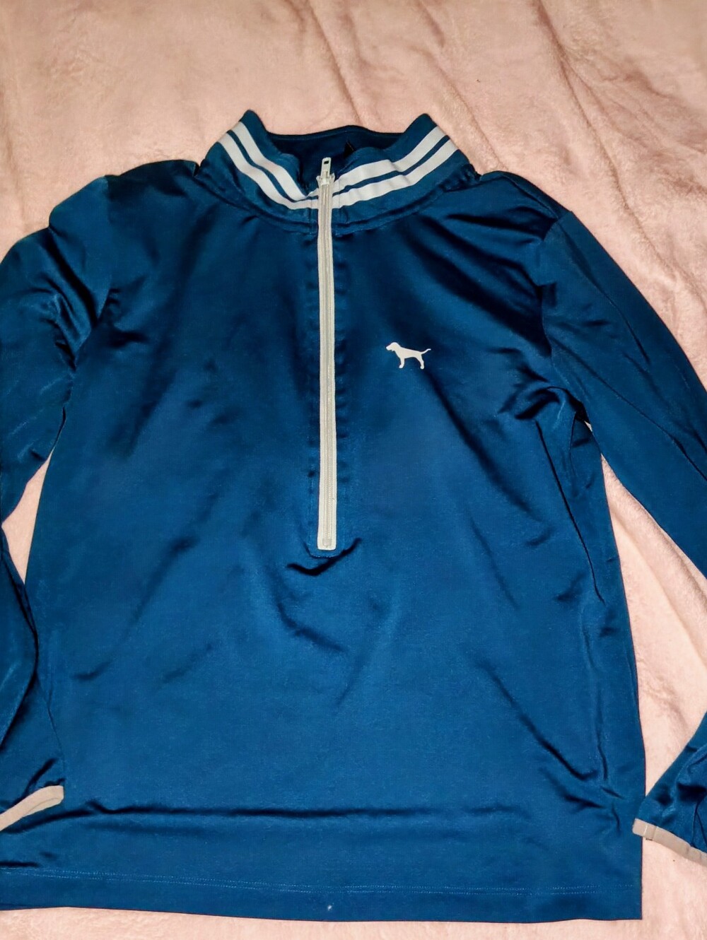 Victoria Secret Love Pink Teal Blue Long Sleeve Pullover Top With Zip Front